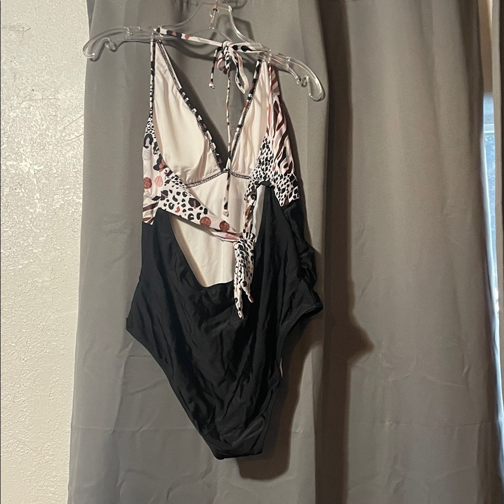 Elegant Women's One Piece Swimsuit - Black and White Animal Print